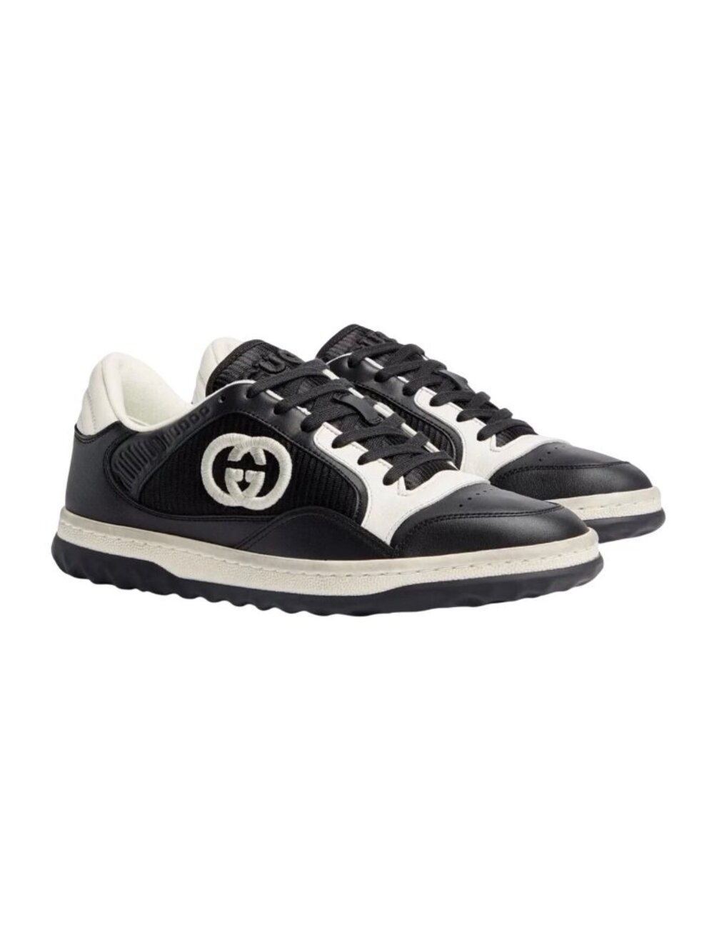 Gucci Women's Retro Mac80 Interlocking G Embroidered Sneakers Black Off-White EU